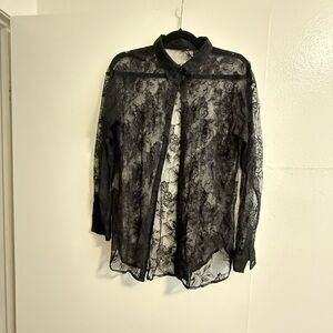 Elegant Black Lace Women's Shirt S/M